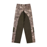 Men Sweatpants Stitched Camouflage Overalls Punk Loose Straight-Leg Wide-Leg Pants