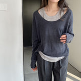 Women Knitted Two-Piece Set Spring Loose Sweater round Neck Vest Blouse Ab29