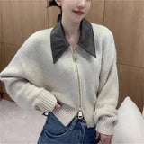 Women Knitwear Fall and Winter Lapels Double Zipper Sweaters Cardigan