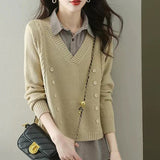 Women Knitted Pullover Spring and Autumn Loose Long-Sleeved Sweater Top