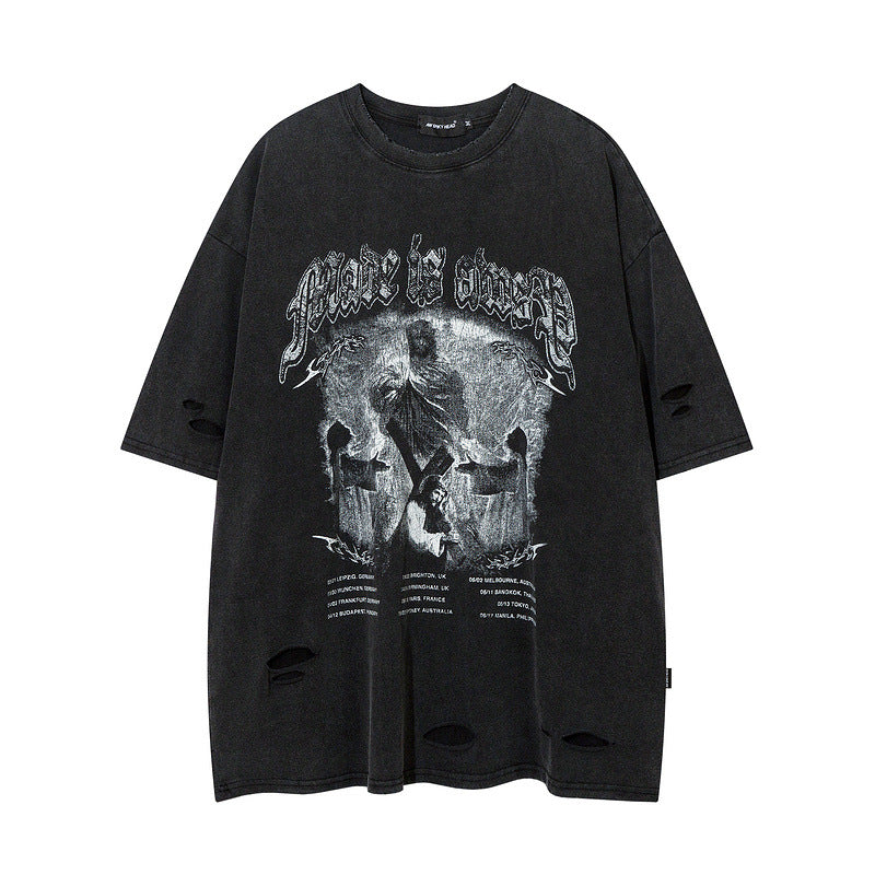 Men T Shirt Angel Wash Hole Short Sleeve T-shirt