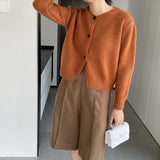 Women Cardigan Sweater Autumn Thick Sweater Button Long Sleeve round Neck Short Top Cardigan Coat 8t3119