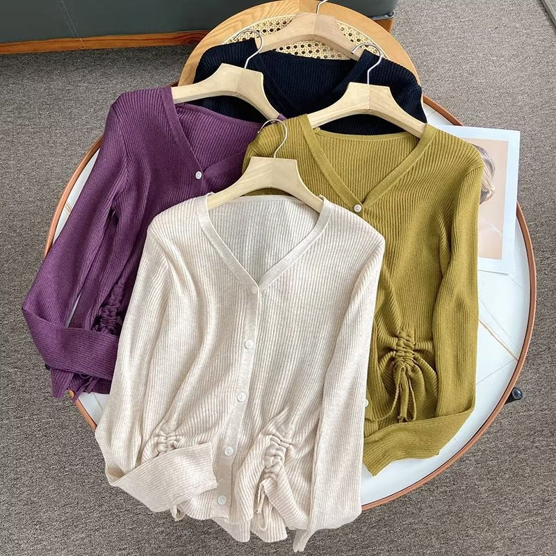 Women Sweater Knitwear Vintage Single-Breasted V-neck Sweater Coat