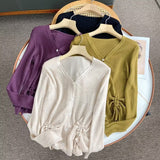 Women Sweater Knitwear Vintage Single-Breasted V-neck Sweater Coat