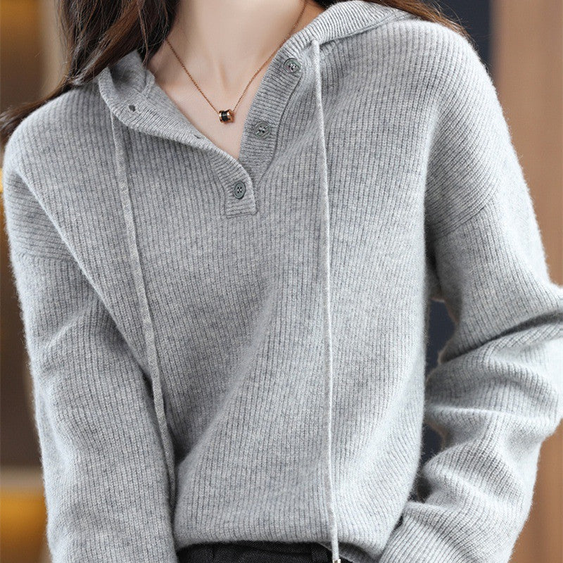 Women Knitwear Fall Winter Hooded Knitwear Loose Sweater