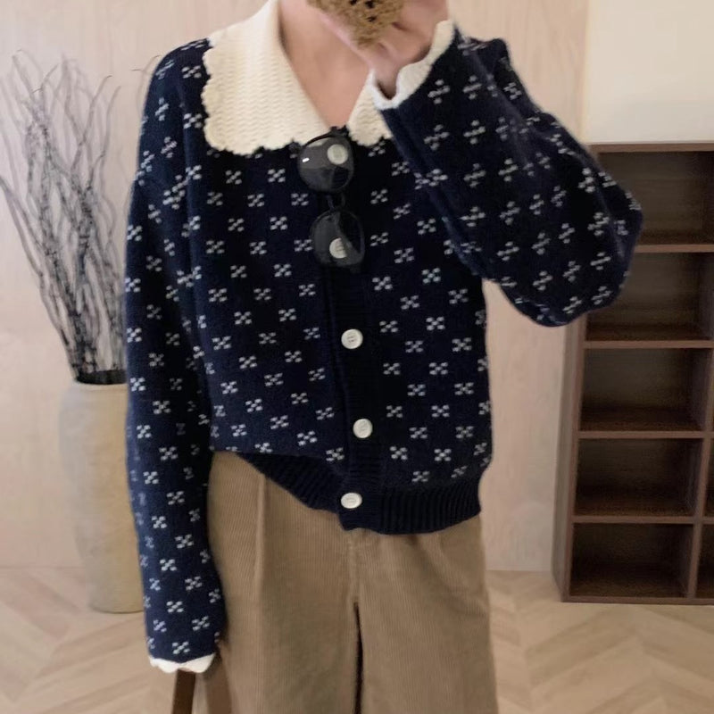 Women Knitwear Fall and Winter Lapels Sweater Women's Loose Cardigan
