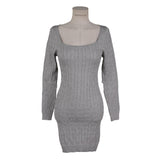 Women Maxi Dress Autumn and Winter Square Collar Hip Knitwear Dress