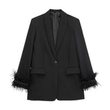 Women Suits Autumn Leisure Feather Cuffs Blazer