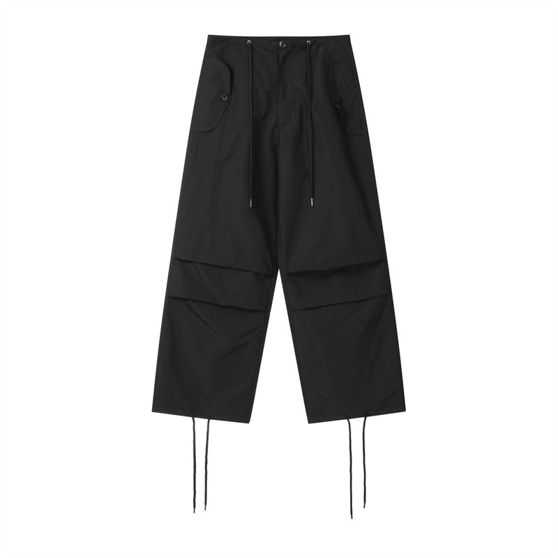 Men Sweatpants Pleated Tooling Straight Casual Pants Sports Trousers Drawstring Jogger Pants