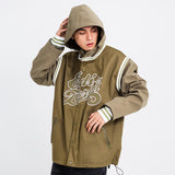 Men Jacket Coat Hooded Jacket Loose Casual Spring and Autumn Embroidery Letter Splicing Fake Two-Piece Hoodie