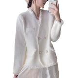 Women Knitted Cardigan Autumn and Winter Tassel Loose Sweater Cardigan