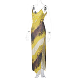 Women Dresses Spring V-neck Backless Slit Sling Dress