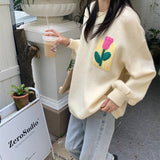 Women Knitwear Autumn Three-Dimensional Flower round Neck Sweater Loose Sweater