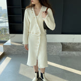 Women Knitted Two-Piece Set Spring Suit V-neck Top and Skirt 8t8221