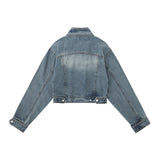 Women Jacket Distressed Short Denim Jacket Autumn Leisure Stand Collar Denim Clothes Jacket
