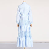 Women Dresses Spring Lapel Embroidery Lace Hollow Dress (Qymy0409)