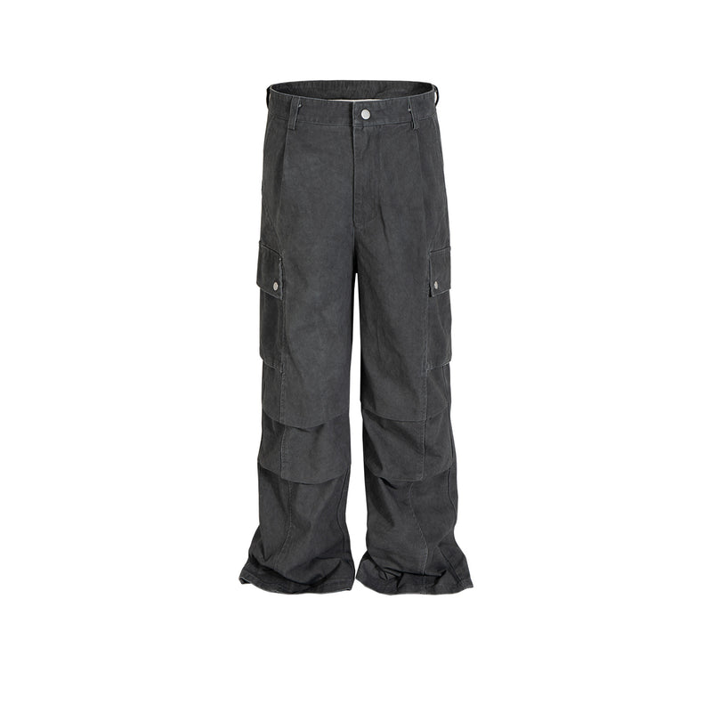 MIJKO Men Vintage Pants MIJKO Wide Foot Crease Design Casual Overalls
