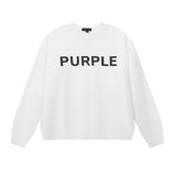 Purple Brand Hoodie Letter Print Terry Casual Loose round Neck Sweatshirt