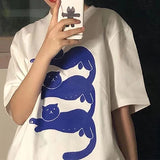 Summer Short Sleeve Loose Cotton Graphic Tees Cartoon Cats