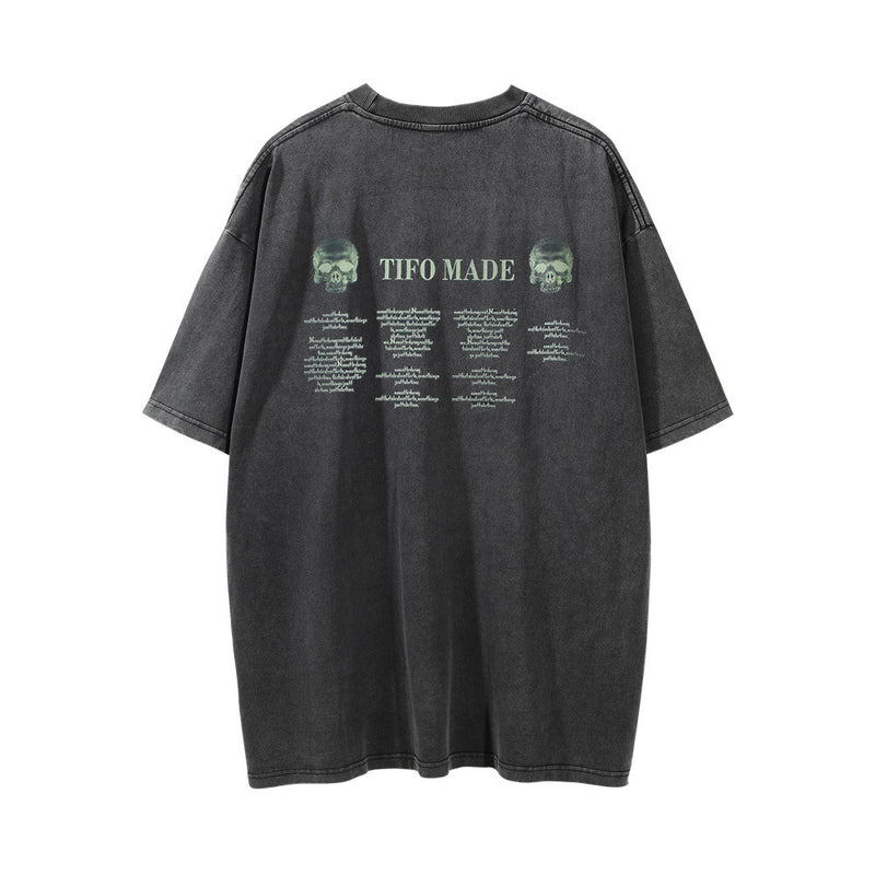 Men Vintage T-Shirt Printed Short-Sleeved T-shirt Men's Summer Loose Washed-out Distressed