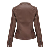 Red Leather Jacket Spring and Autumn Coat Women's Motorcycle Clothing Stand Collar Leather Jacket