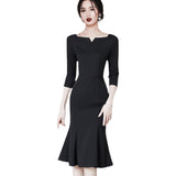 Women Maxi Dress Autumn V-neck Sexy Fishtail Sheath Dress