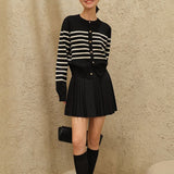 Women Knitted Cardigan Striped Knitted Cardigan Coat Autumn and Winter Retro Long-Sleeved Top