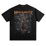 Mens Vintage Rock Band T-Shirt Vintage Megadeth Print Short Sleeve T-Shirt Loose Hip Hop