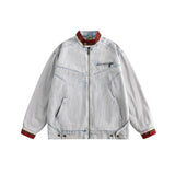 Unisex Jacket Autumn Vintage Stand Collar Denim Jacket