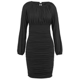 Women Date Dress Winter Sexy Knitted Drawstring Bag Hip Dress