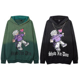 Men Hoodie Hiphop Cartoon Washed Gradient Hooded Sweater