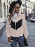 Women Trench Coat Fall and Winter Lapels Pocket Long Sleeve Zipper Color Matching Casual Cardigan Puff Jacket