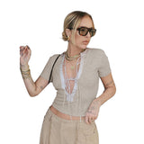 Women Tops Summer Slim Fit T-shirt Sexy Heather Color with Short Sleeves Top