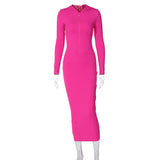 Women Dresses Winter Sexy Zipper Hooded Long Sleeve Dress