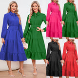 Women Date Dress Stand-up Collar Bowknot Dress Autumn and Winter