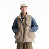 Unisex Winter Cotton Coat Three-Dimensional Large Pocket Stand Collar down Vest