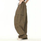 Men Sweatpants Workwear Wide-Leg Casual Pants Pleated Straight Loose Drawstring Ankle-Tied Trousers