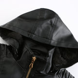 Red Leather Jacket Fall Winter Hooded Leather Women's Detachable Hat Long-Sleeve Zipper Fleece-Lined Wallet