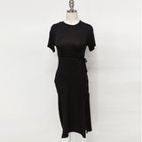 Women Dresses round Neck Bowknot Short Sleeve Dress Midi Dress