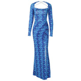 Women Dresses Spring Sexy Backless Slit Slim Fit Long Sleeve Dress