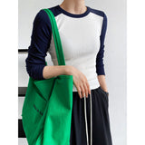 Women T Shirt round Neck Multicolor Knitted T-shirt