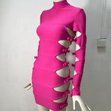 Women's Evening Dress round Neck Long Sleeve Hollow Bow Hip-Exposed Sexy Evening Dress