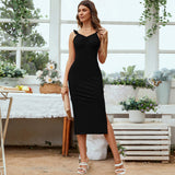 Women Dress V-neck Strap Sheath Dress Midi Dress