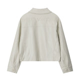 Women Jacket Leather Clothing with Stand Collar Coat Autumn Casual Loose Embroidered Button Biker's Leather Jacket