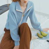 Women Knitwear Autumn Winter Retro Lapel Zipper Sweater