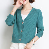 Women Knitwear Spring and Autumn Cardigan Short Loose V-neck Retro Twist Knitted Cardigan