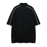 Men T Shirt Vintage Oversize Zipper Stand-up Collar Short-Sleeved T-shirt