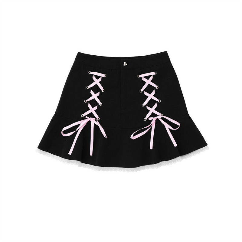 Women Skirt Black Pink Lace-up Hip Skirt Summer Hip Hop Skirt