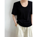 Women T Shirt U Collar Short Sleeve T-shirt Loose Sleeve T-shirt