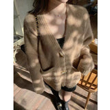 Women Knitted Cardigan Sweater Women's Autumn and Winter V-neck Loose Knitted Cardigan Coat